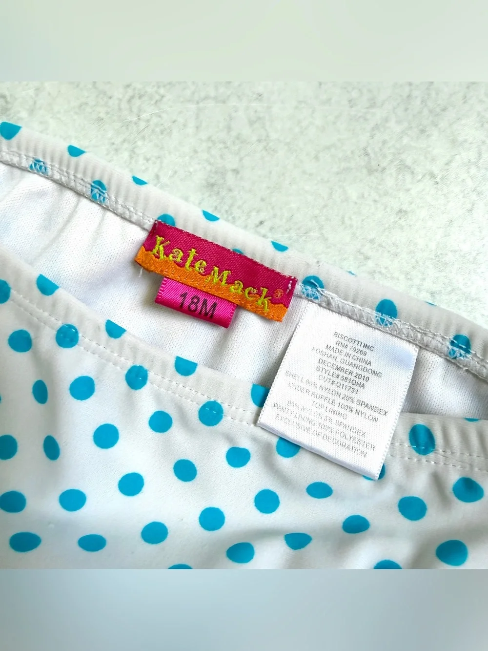18M👙 Kate Mack Aqua Stripe Tutu Ruffle Tankini Swimsuit Set w Polka Dot Bottom